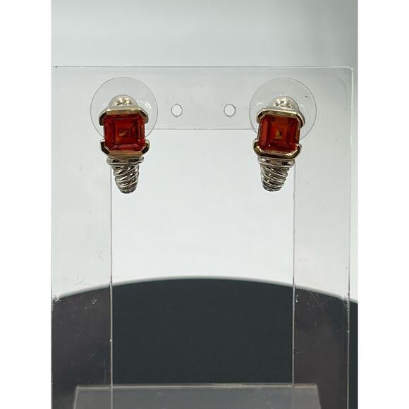 Signed Orange Citrine Sterling Silver 925, 14K yellow Gold Accent Shrimp Earring - Picture 7 of 14